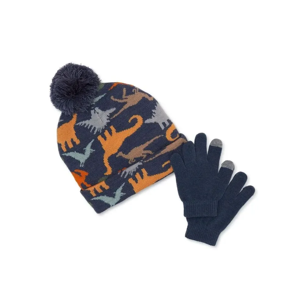 Wonder Nation Baby Toddler Beanie Hat & Glove Set One Size Dinosaur NWT‎ Fleece